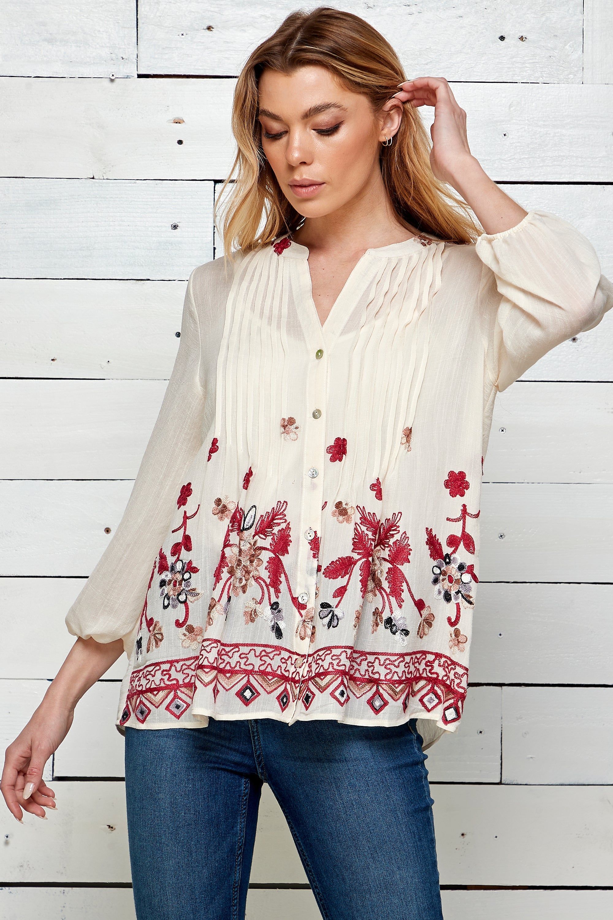 NWT $140 Ltd Edition x Prints by Mochi Embroidered factory Bell Sleeve Blouse