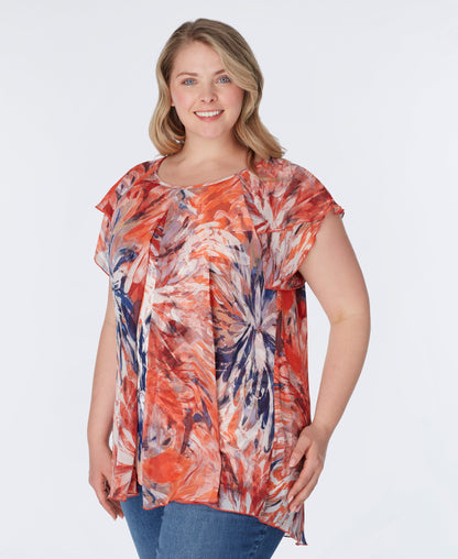 Roz & Ali Short Sleeve Fly Away Chiffon Popover - Plus