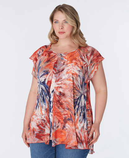 Roz & Ali Short Sleeve Fly Away Chiffon Popover - Plus