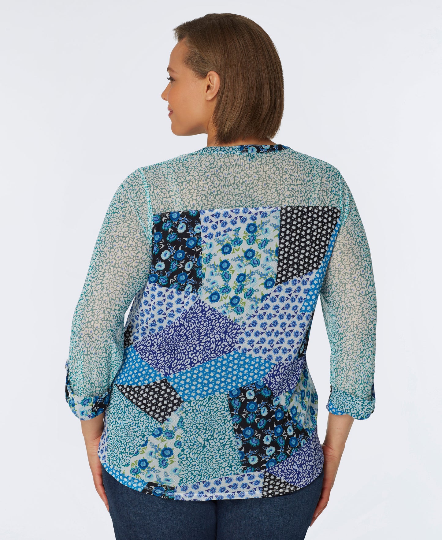 Roz & Ali Blue Mesh Patchwork Popover - Plus