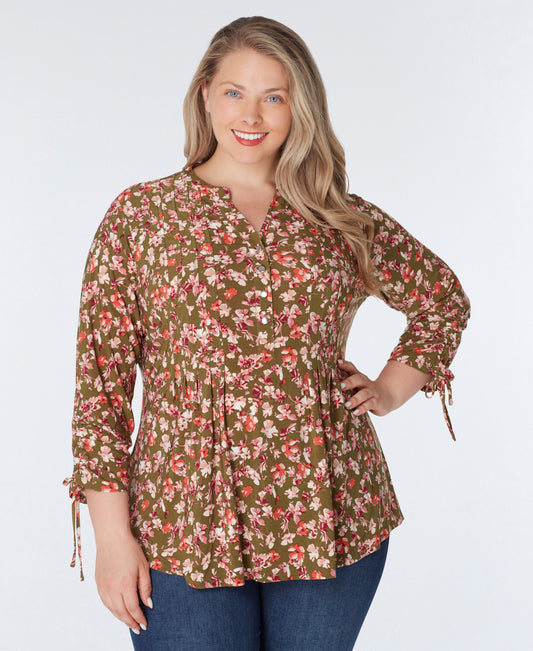 Roz & Ali Tie Sleeve Floral Popover - Plus