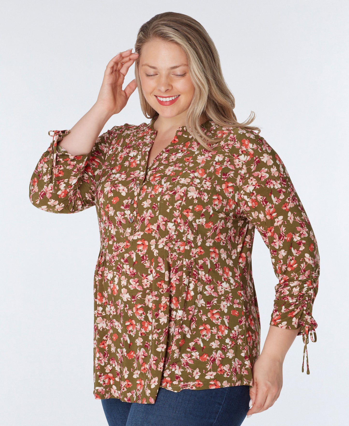 Roz & Ali Tie Sleeve Floral Popover - Plus