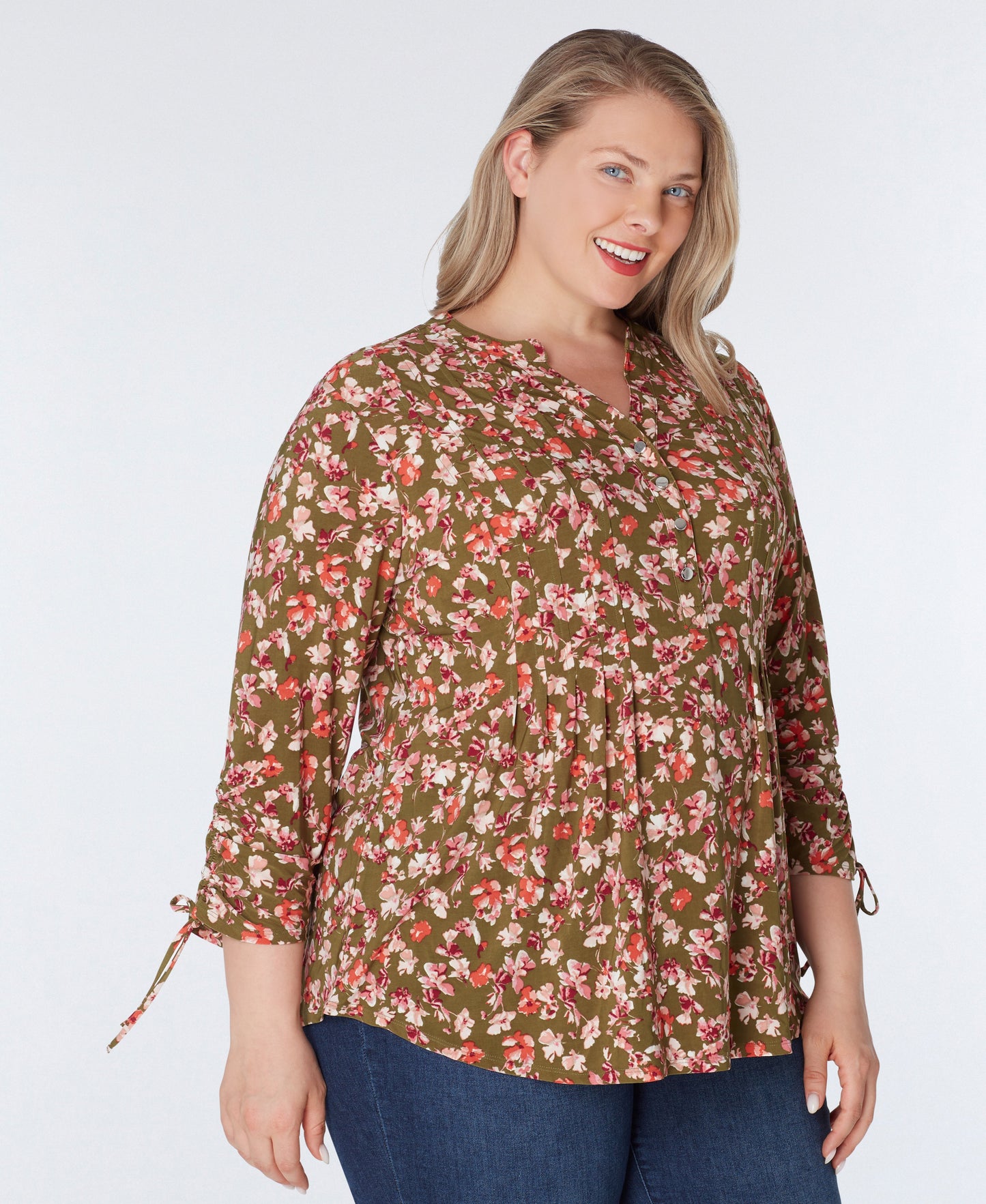 Roz & Ali Tie Sleeve Floral Popover - Plus