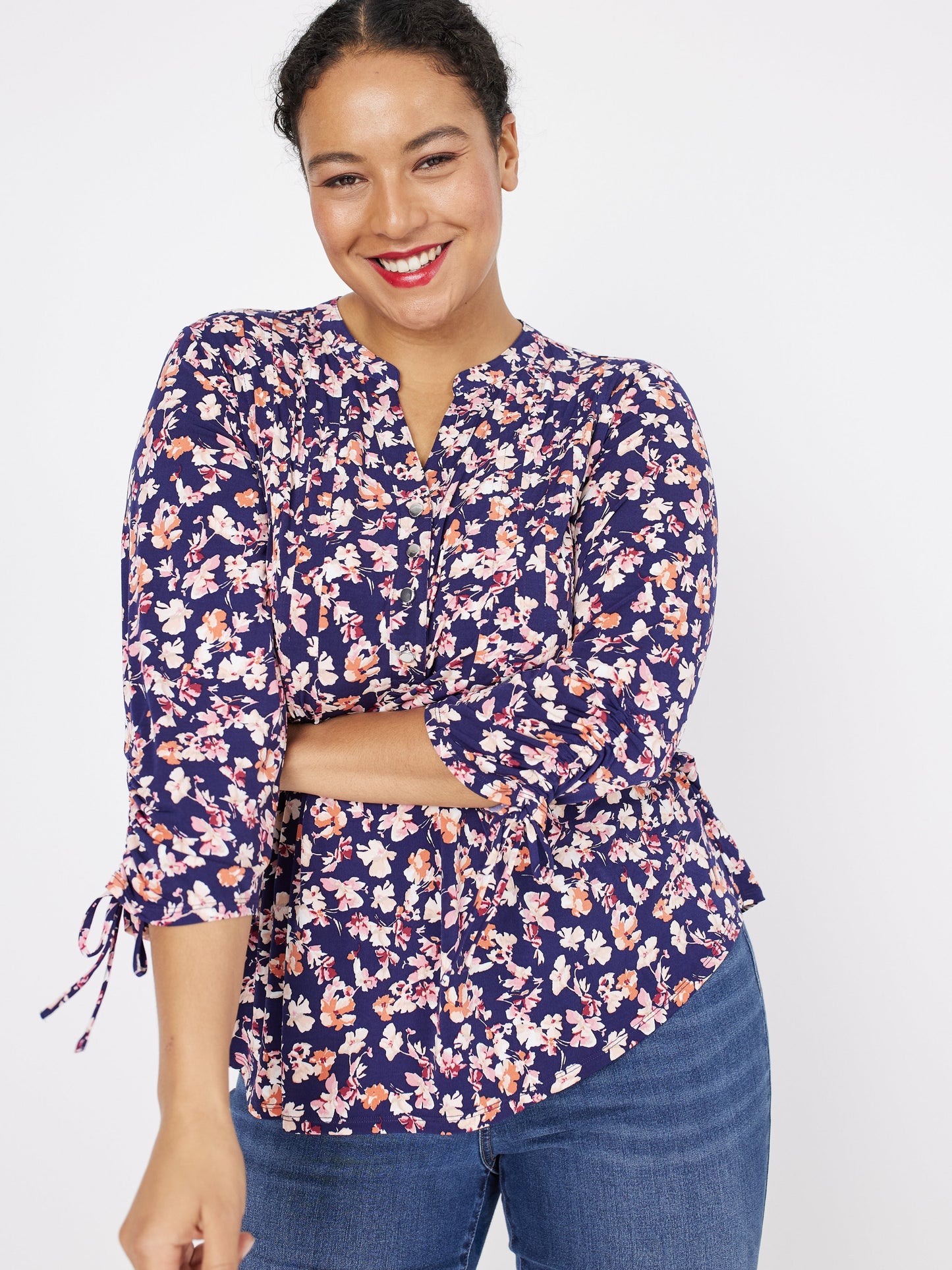 Roz & Ali Tie Sleeve Floral Popover - Plus