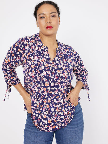 Roz & Ali Tie Sleeve Floral Popover - Plus