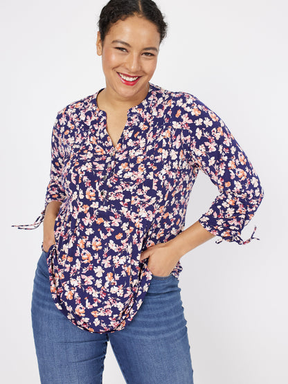 Roz & Ali Tie Sleeve Floral Popover - Plus